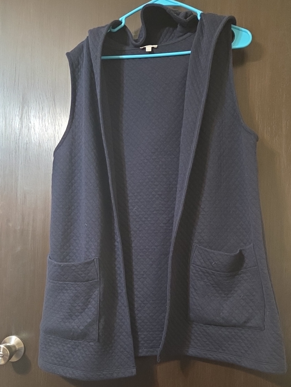 Talbots ladies Navy Knit Vest with hood large
